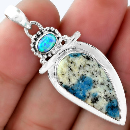 K2 Blue Azurite In Quartz & Fire Opal Pendant P-1289 SDP100763