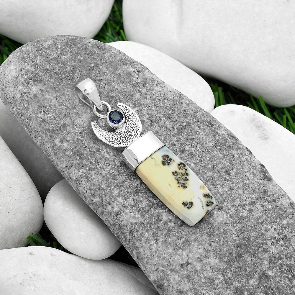 Crescent Moon Maligano Jasper & Iolite Pendant P-1453 SDP103233