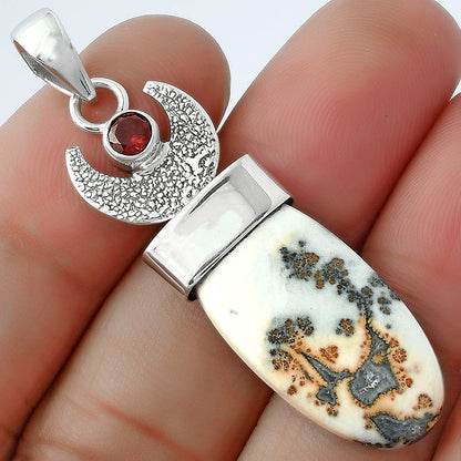Crescent Moon Maligano Jasper & Garnet Pendant P-1453 SDP103234