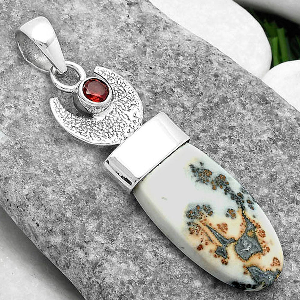 Crescent Moon Maligano Jasper & Garnet Pendant P-1453 SDP103234