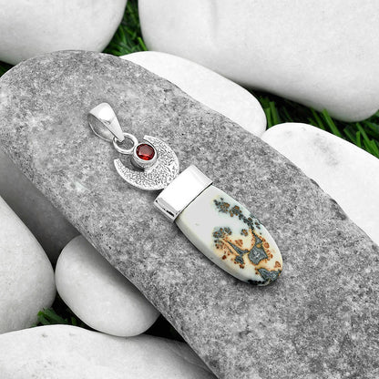 Crescent Moon Maligano Jasper & Garnet Pendant P-1453 SDP103234