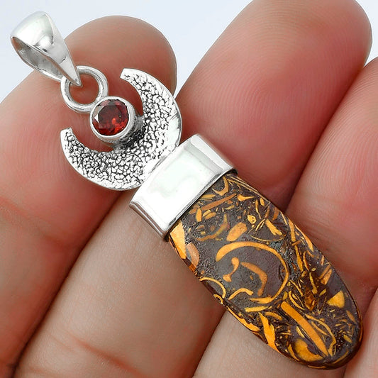 Crescent Moon - Coquina Fossil Jasper & Garnet Pendant P-1453 SDP103238