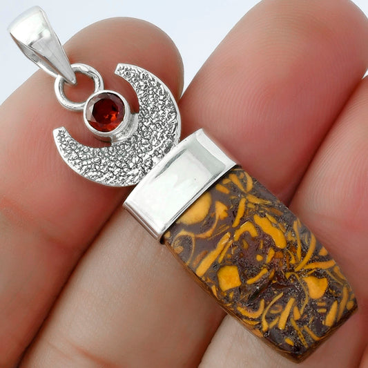 Crescent Moon - Coquina Fossil Jasper & Garnet Pendant P-1453 SDP103239