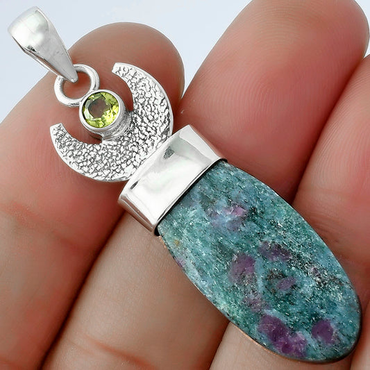 Crescent Moon Ruby In Kyanite & Peridot Pendant P-1453 SDP103242