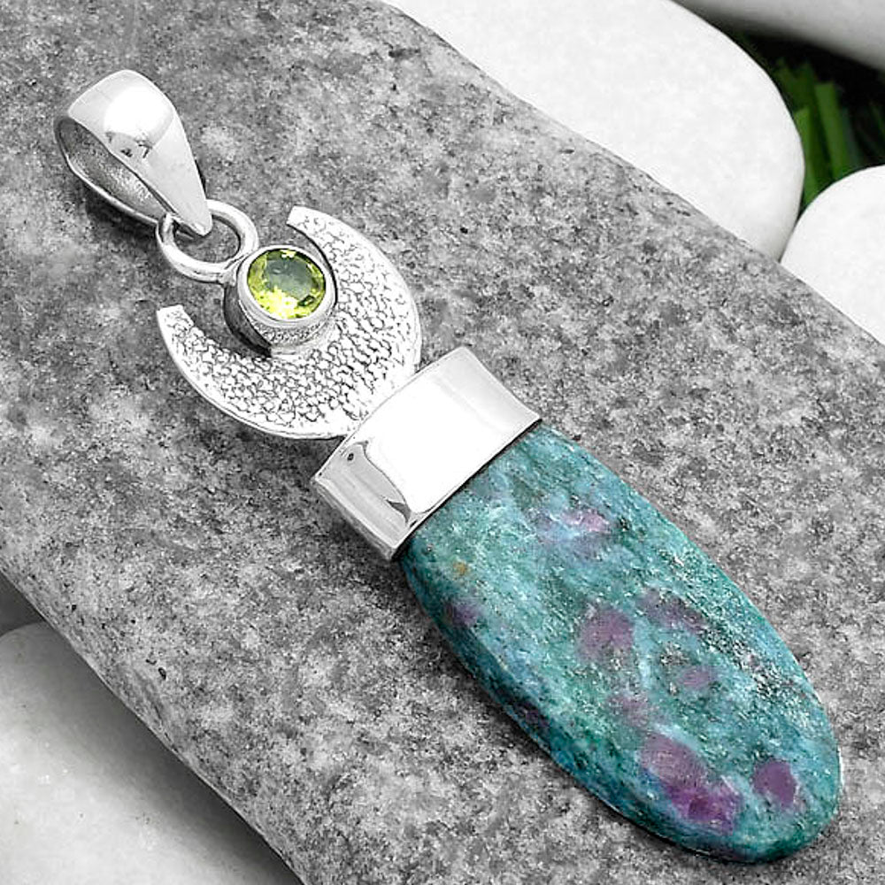 Crescent Moon Ruby In Kyanite & Peridot Pendant P-1453 SDP103242