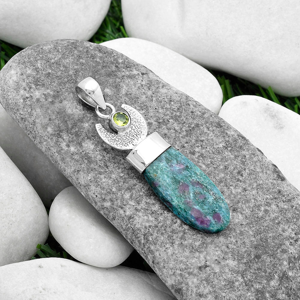 Crescent Moon Ruby In Kyanite & Peridot Pendant P-1453 SDP103242