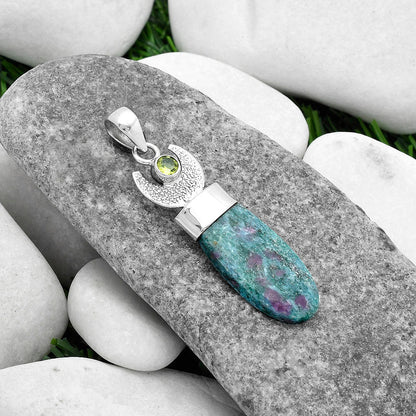 Crescent Moon Ruby In Kyanite & Peridot Pendant P-1453 SDP103242