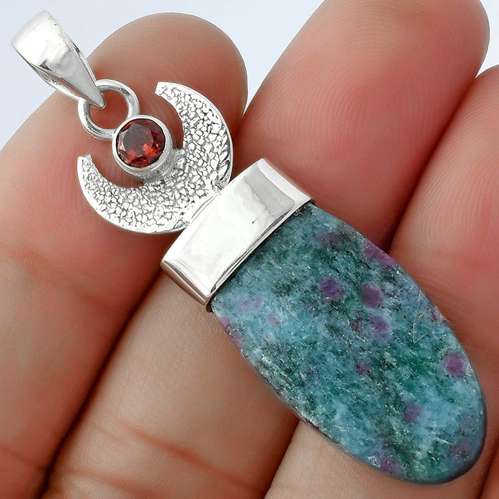 Crescent Moon Ruby In Kyanite & Garnet Pendant P-1453 SDP103245