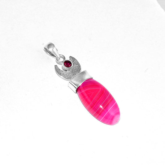 Crescent Moon - Pink Botswana Agate & Garnet Pendant P-1453 SDP103255