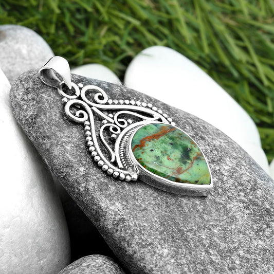 Natural Turkish Rainforest Chrysocolla Pendant P-1541 SDP103589