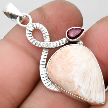 Orange Scolecite - India & Garnet Pendant P-1111 SDP104177