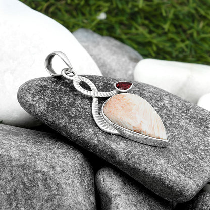 Orange Scolecite - India & Garnet Pendant P-1111 SDP104177