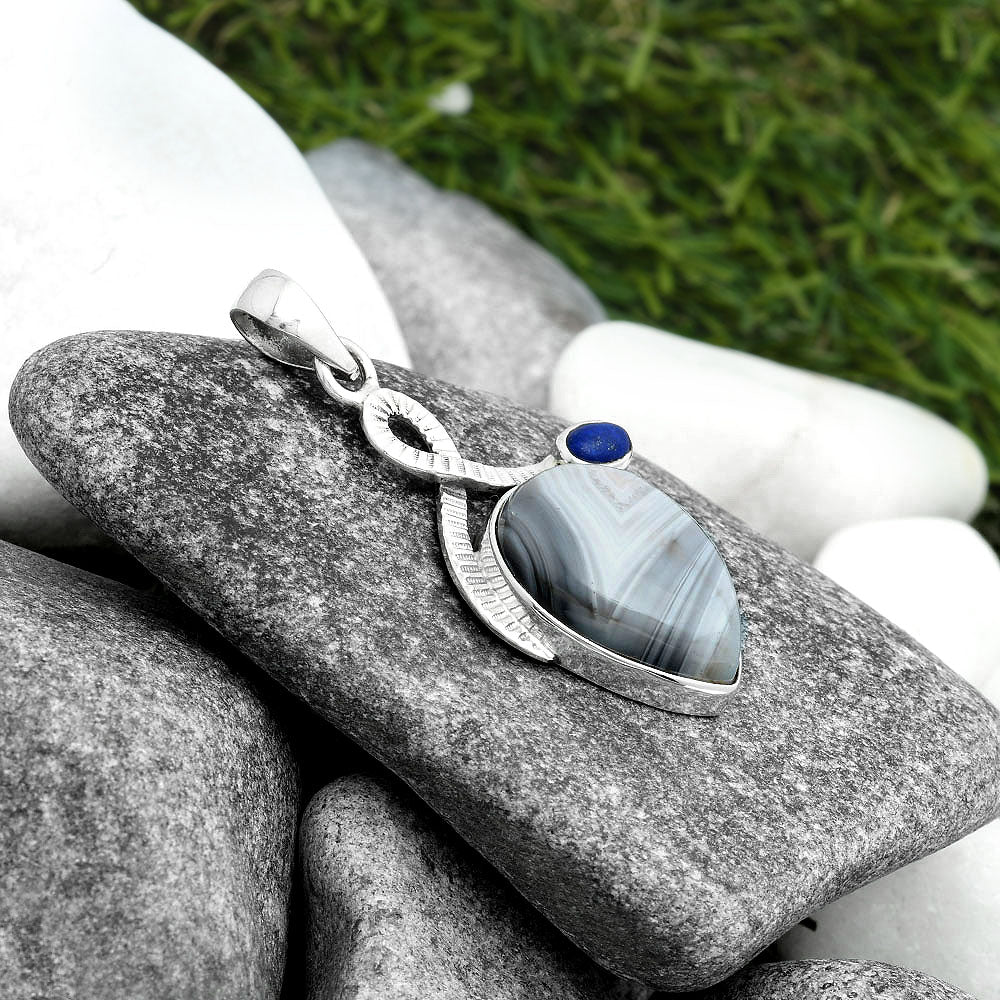 Natural Botswana Agate & Lapis Pendant P-1111 SDP104178