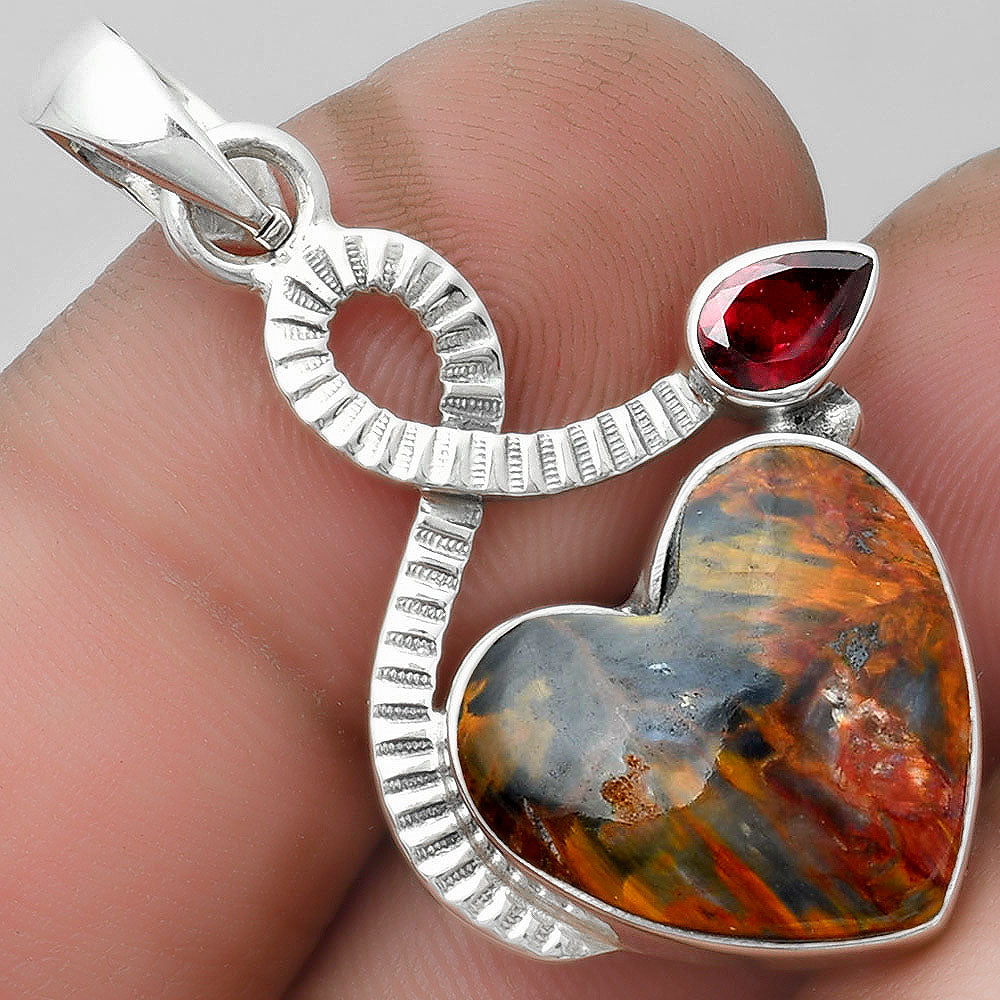 Heart Pietersite - Namibia & Garnet Pendant P-1111 SDP104213