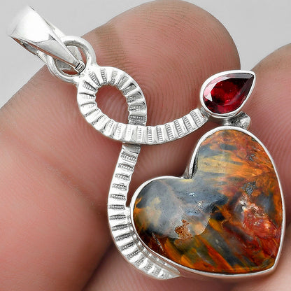 Heart Pietersite - Namibia & Garnet Pendant P-1111 SDP104213