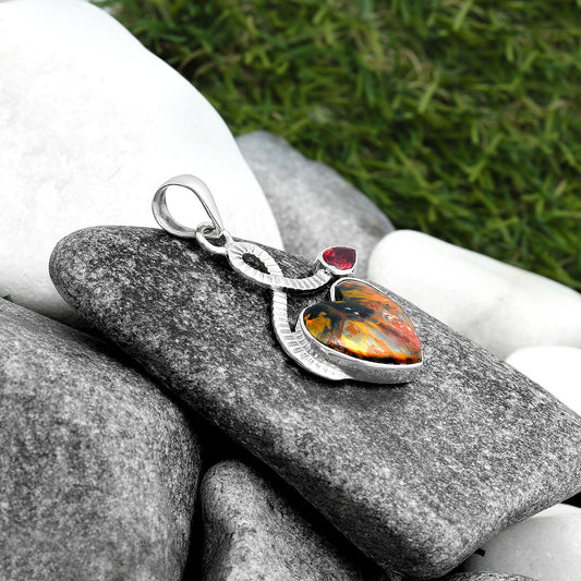 Heart Pietersite - Namibia & Garnet Pendant P-1111 SDP104213