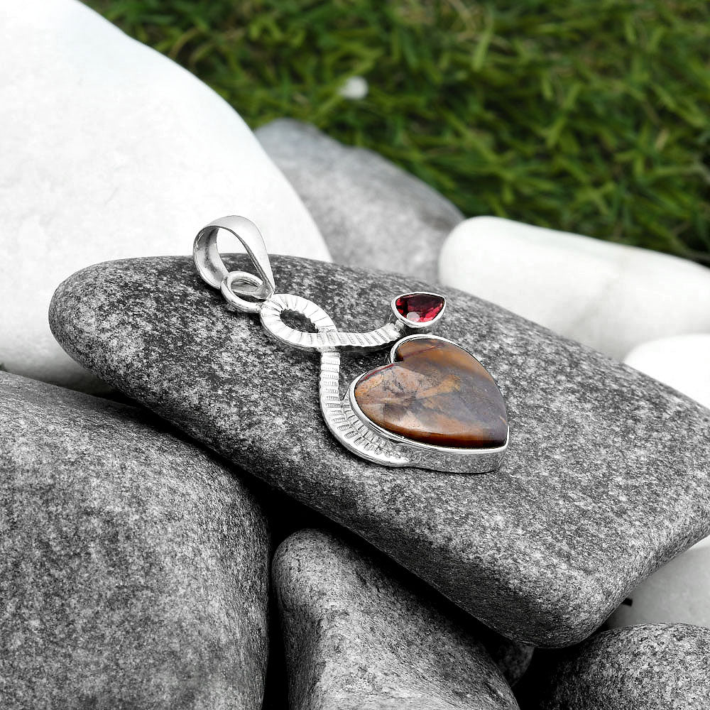 Heart Purple Cow Jasper & Garnet Pendant P-1111 SDP104217