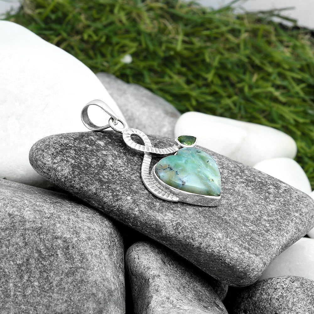 Heart Dendritic Chrysoprase - Africa & Peridot Pendant P-1111 SDP104220