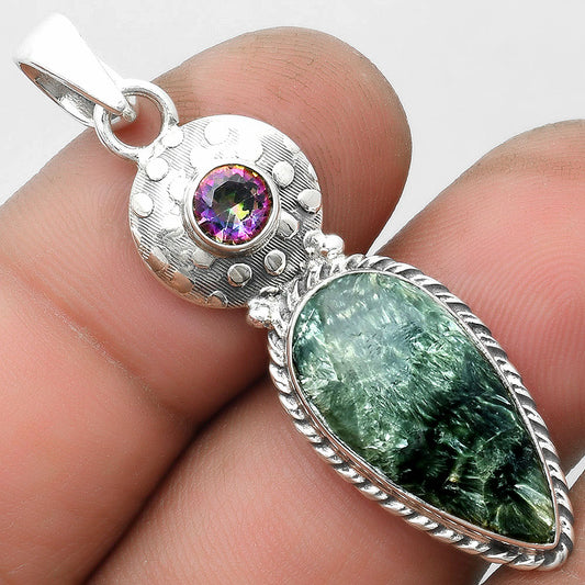 Russian Seraphinite & Mystic Topaz Pendant P-1299 SDP104293