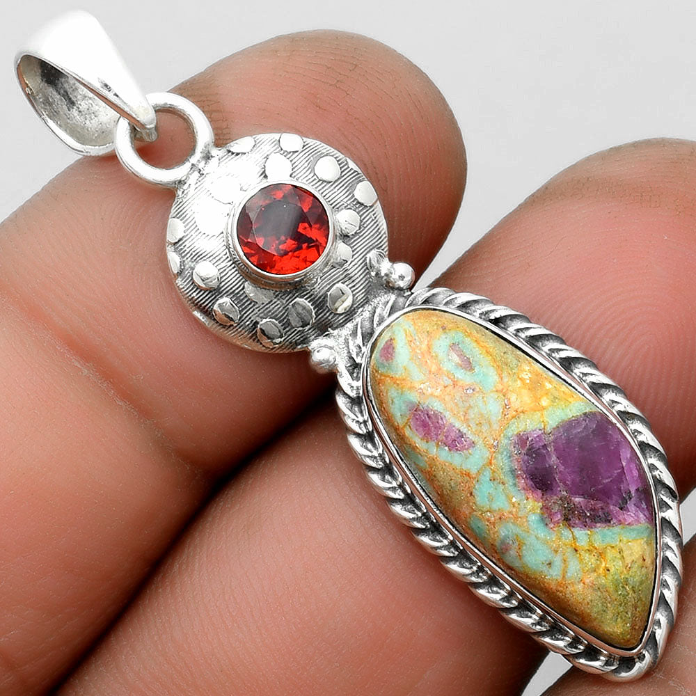 Natural Ruby In Fuchsite & Garnet Pendant P-1299 SDP104298
