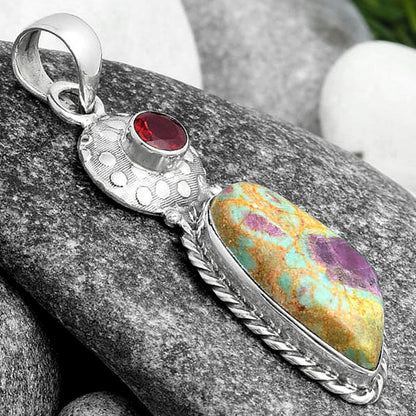 Natural Ruby In Fuchsite & Garnet Pendant P-1299 SDP104298