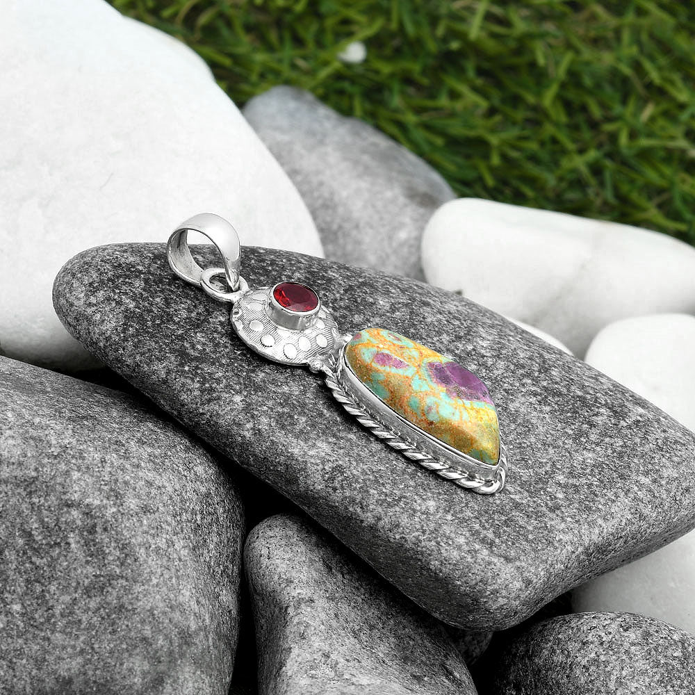 Natural Ruby In Fuchsite & Garnet Pendant P-1299 SDP104298