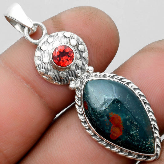 Natural Blood Stone - India & Garnet Pendant P-1299 SDP104301
