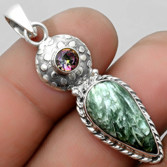 Russian Seraphinite & Mystic Topaz Pendant P-1299 SDP104315