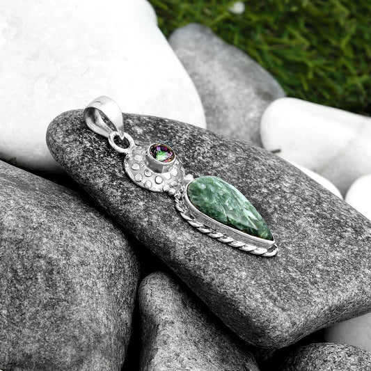 Russian Seraphinite & Mystic Topaz Pendant P-1299 SDP104315