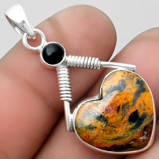 Heart Pietersite Namibia & Black Onyx Pendant P-1600 SDP104325