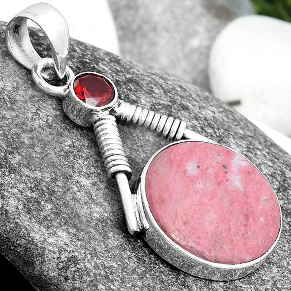 Natural Pink Tulip Quartz & Garnet Pendant P-1600 SDP104333