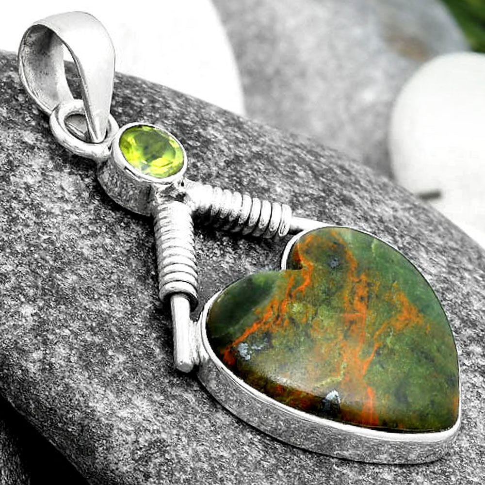 Heart Turkish Rainforest Chrysocolla & Peridot Pendant P-1600 SDP104340