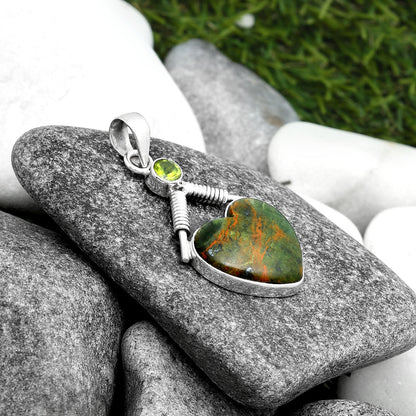 Heart Turkish Rainforest Chrysocolla & Peridot Pendant P-1600 SDP104340