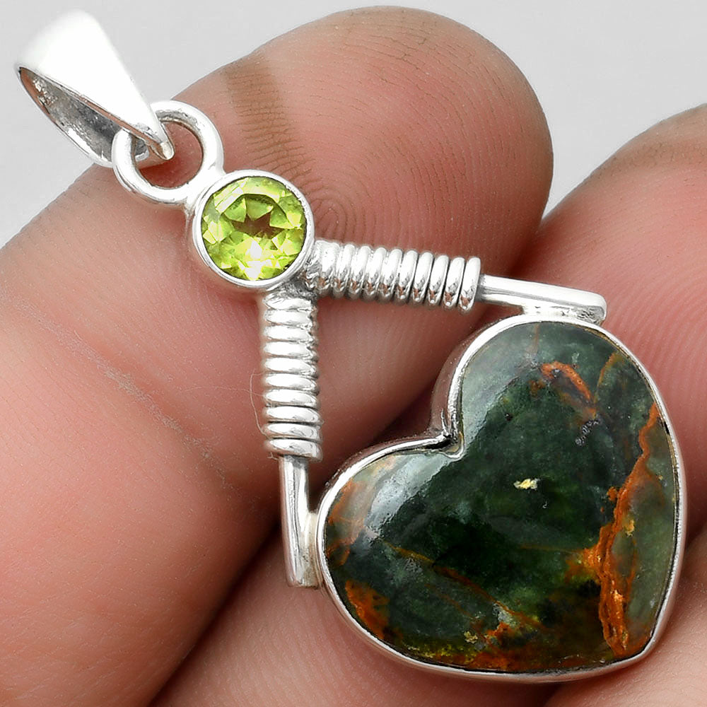 Heart Turkish Rainforest Chrysocolla & Peridot Pendant P-1600 SDP104344