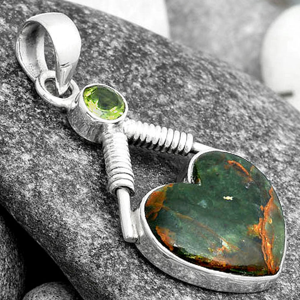 Heart Turkish Rainforest Chrysocolla & Peridot Pendant P-1600 SDP104344