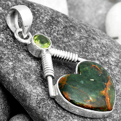 Heart Turkish Rainforest Chrysocolla & Peridot Pendant P-1600 SDP104344
