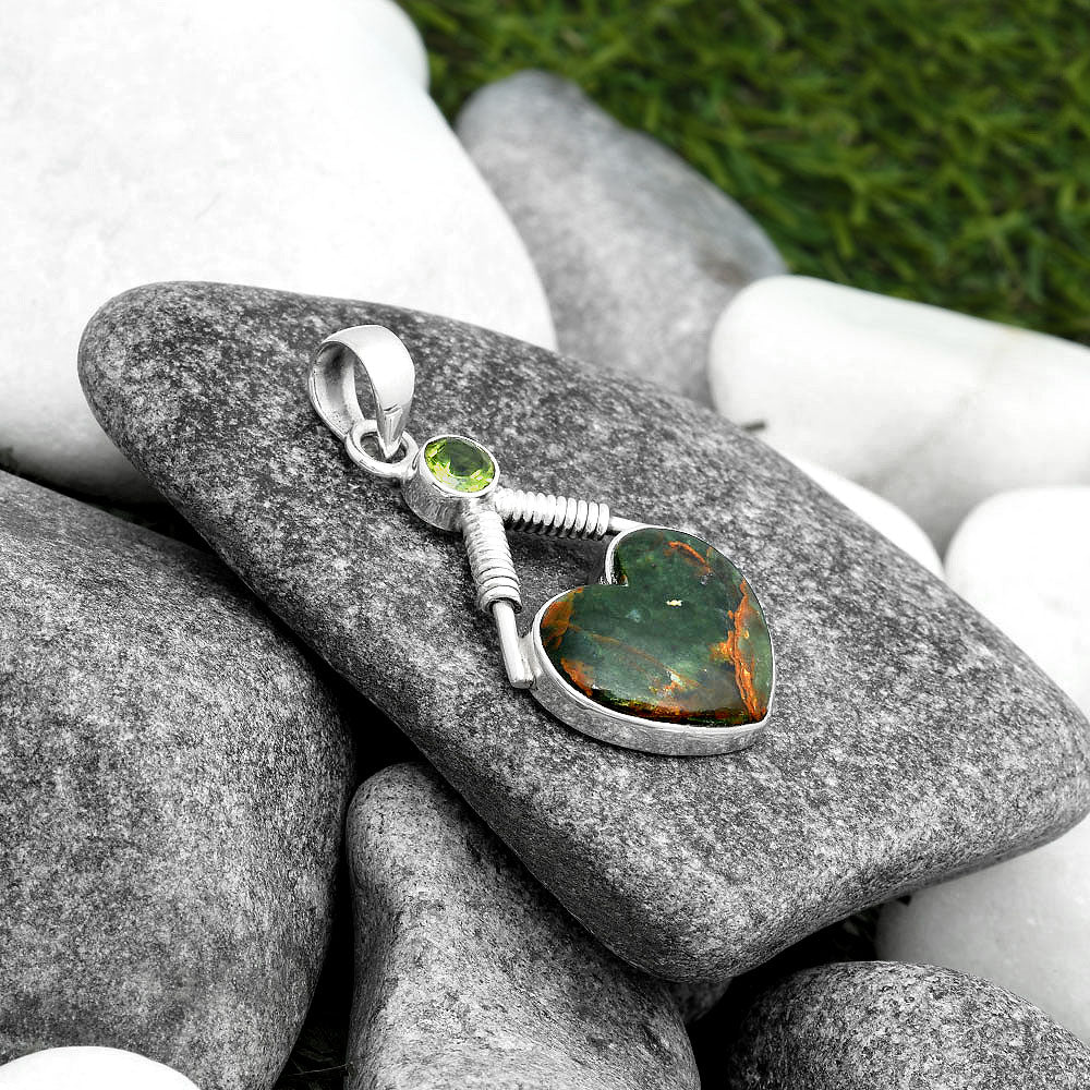 Heart Turkish Rainforest Chrysocolla & Peridot Pendant P-1600 SDP104344