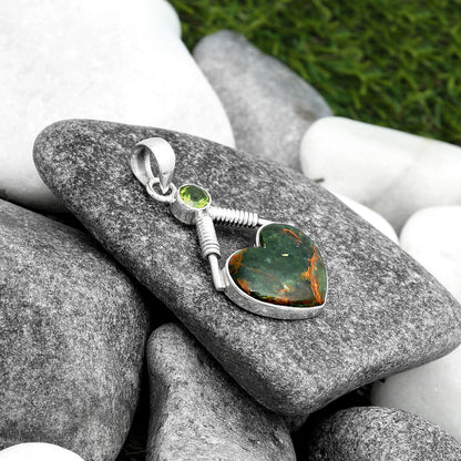 Heart Turkish Rainforest Chrysocolla & Peridot Pendant P-1600 SDP104344