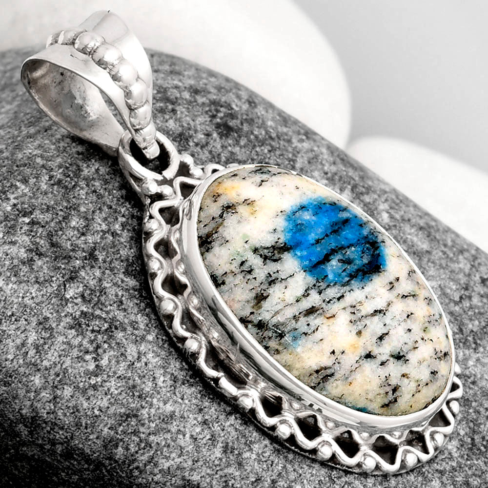 Natural K2 Blue - Azurite In Quartz Pendant P-1514 SDP104634