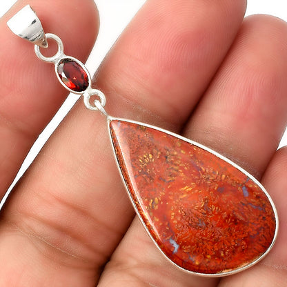 Natural Red Moss Agate & Garnet Pendant P-1098 SDP104952