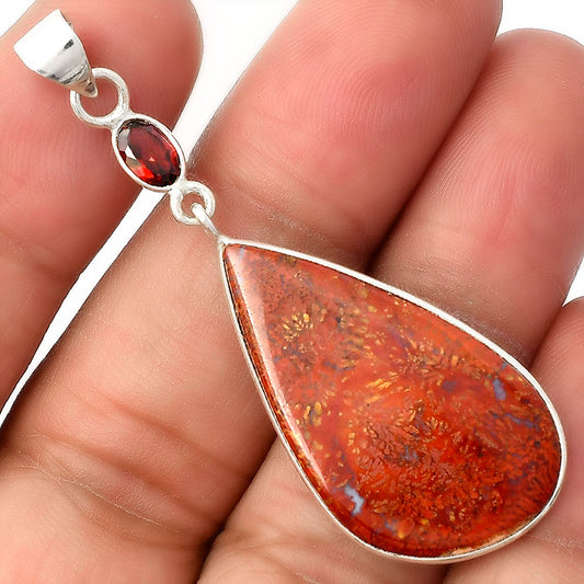 Natural Red Moss Agate & Garnet Pendant P-1098 SDP104952
