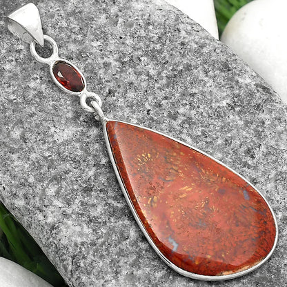 Natural Red Moss Agate & Garnet Pendant P-1098 SDP104952