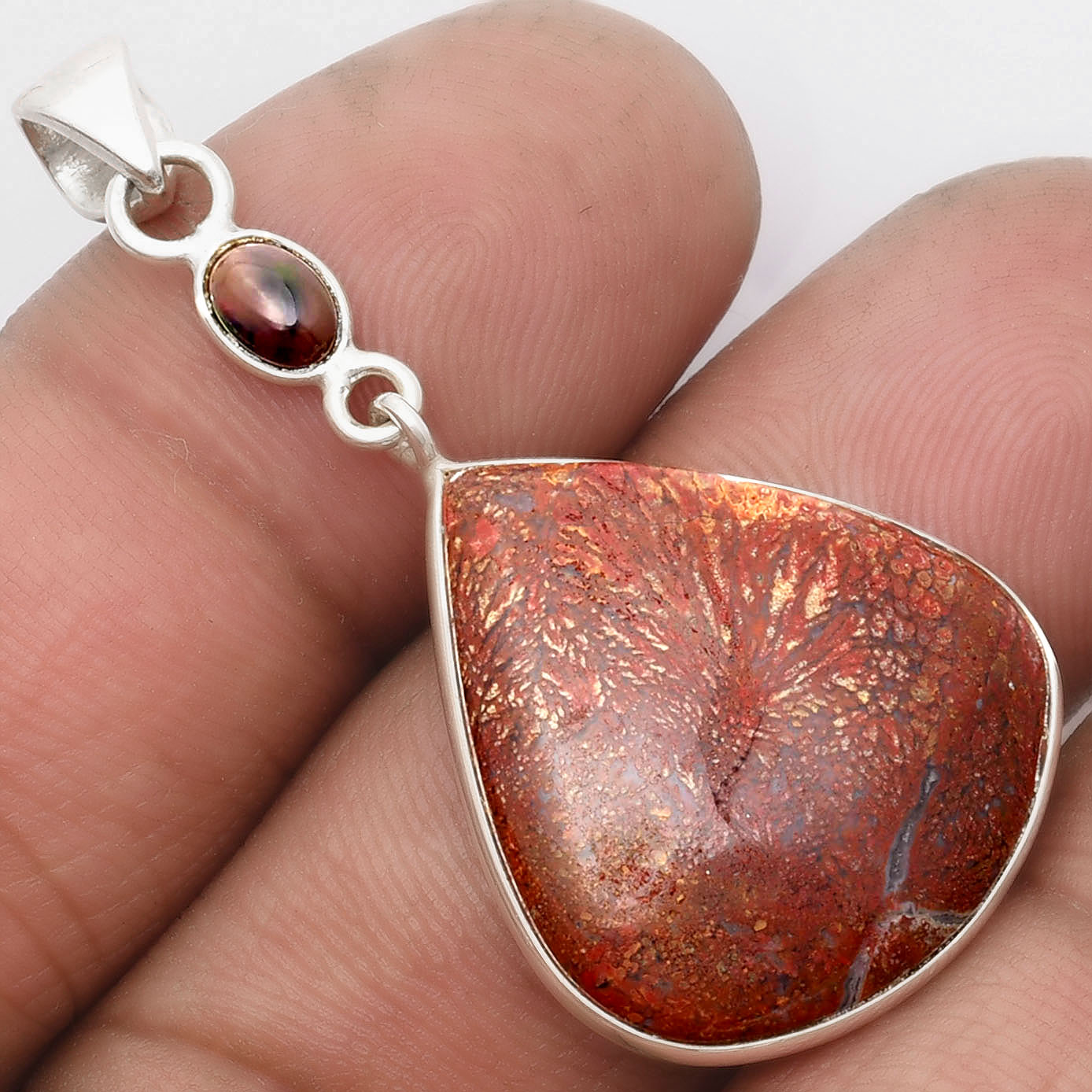 Red Moss Agate & Chalama Black Opal Pendant P-1098 SDP105160