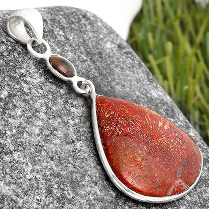 Red Moss Agate & Chalama Black Opal Pendant P-1098 SDP105160