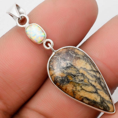 Natural Feder Pyrite & Fire Opal Pendant P-1098 SDP105553