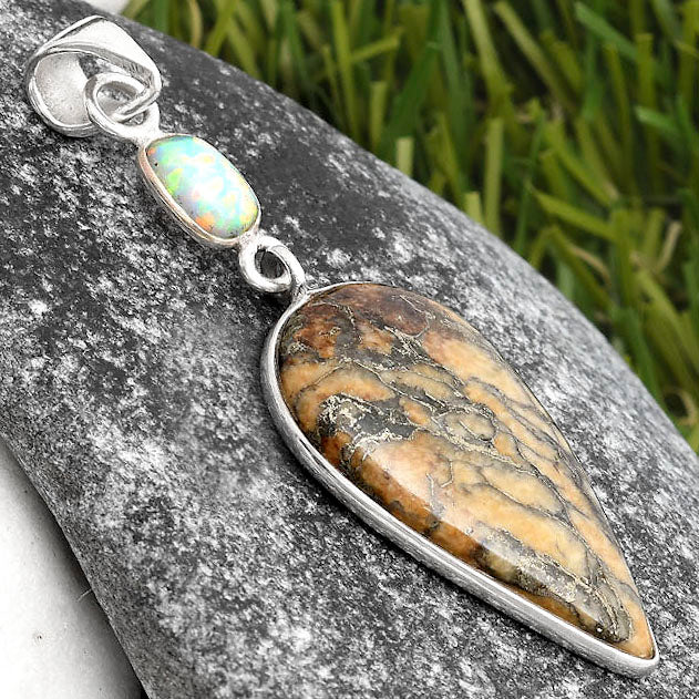 Natural Feder Pyrite & Fire Opal Pendant P-1098 SDP105553