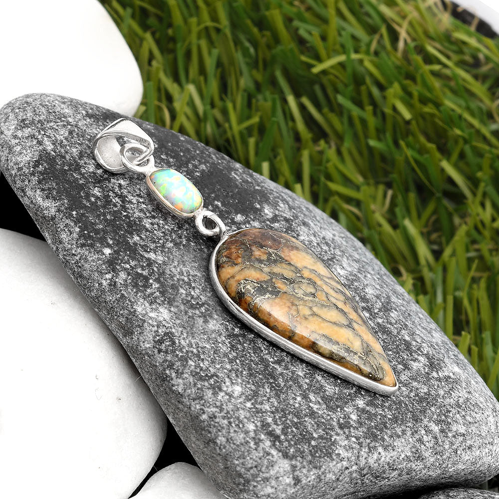 Natural Feder Pyrite & Fire Opal Pendant P-1098 SDP105553