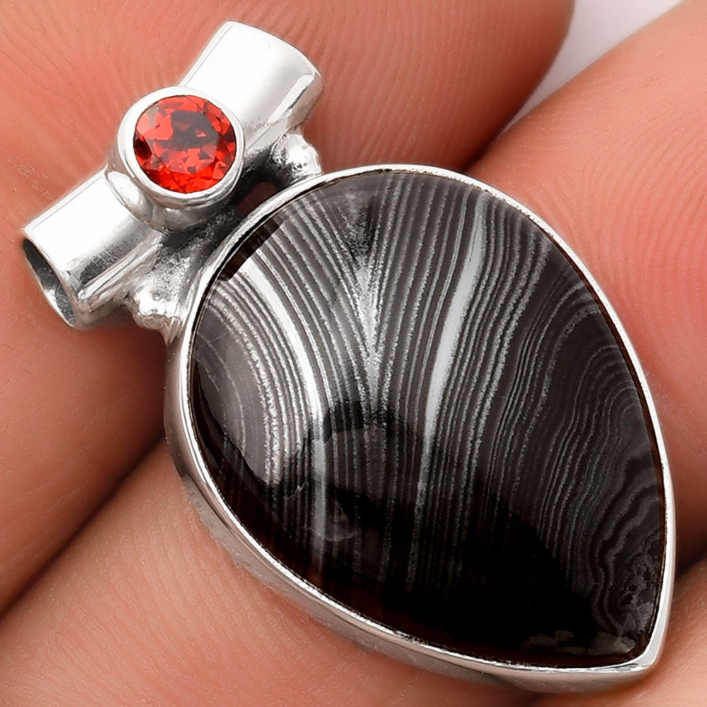 Crown Of Silver Psilomelane - Black Malachite & Garnet Pendant P-1300 SDP106322