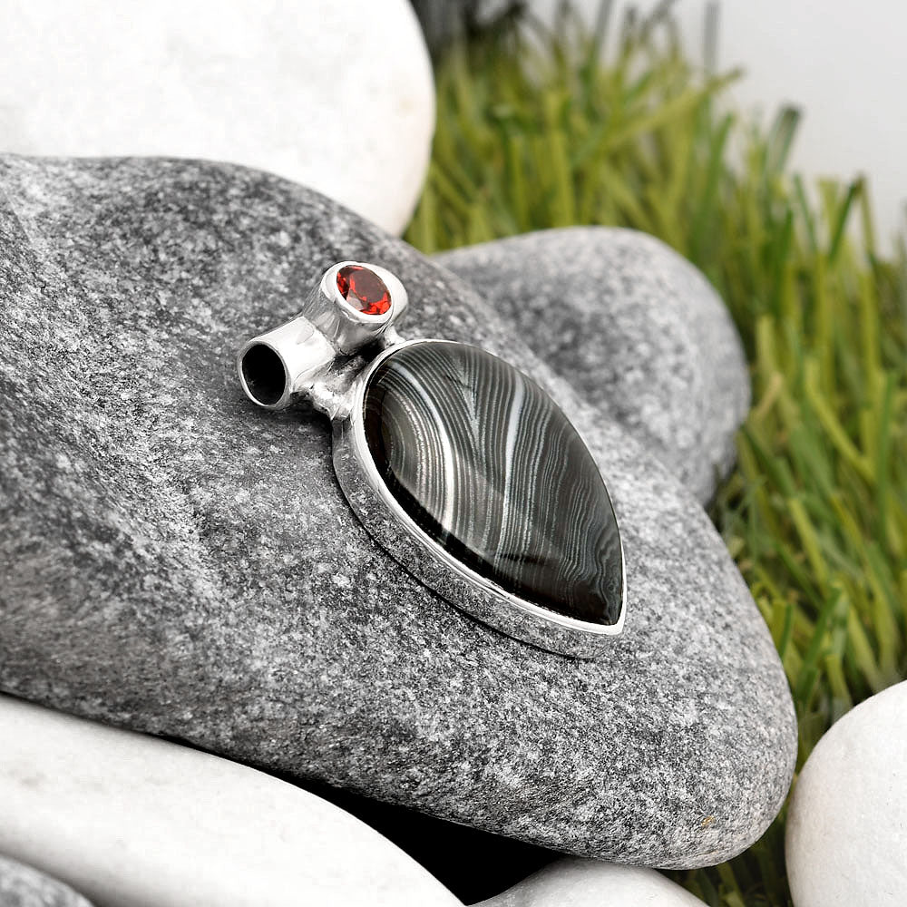Crown Of Silver Psilomelane - Black Malachite & Garnet Pendant P-1300 SDP106322