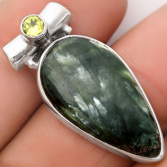 Natural Russian Seraphinite & Peridot Pendant P-1300 SDP106327